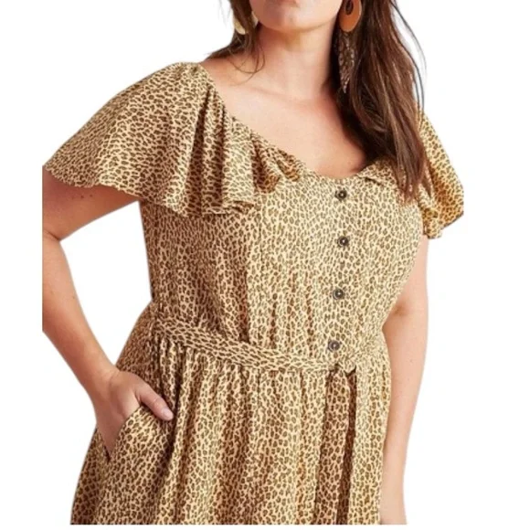 Anthropologie Bolano Leopard Print Button Front Midi Dress - Neutral - Size 18 W - Picture 5 of 16